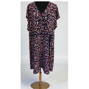 Michael Michael Kors Navy Floral Faux Wrap Dress Plus Size 2X Flutter Sleeve